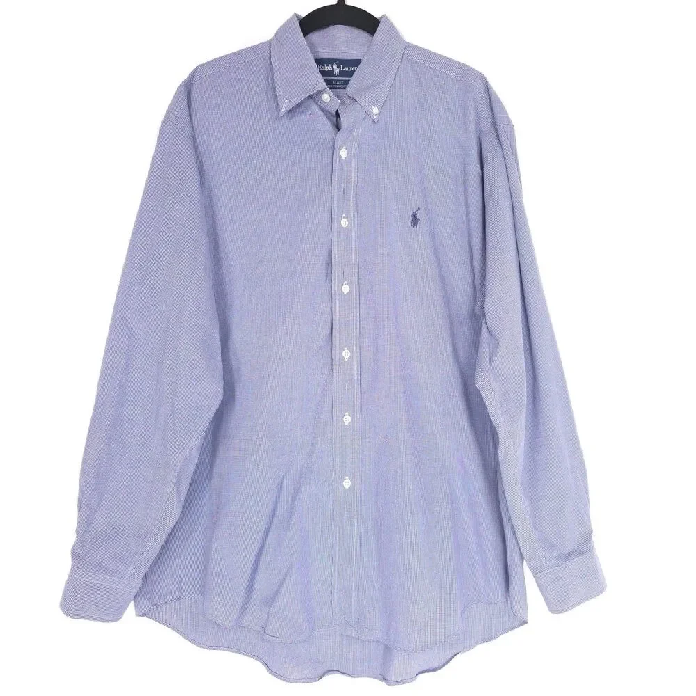 RALPH LAUREN BLAKE Men’s Shirt‎ MEDIUM Blue Check PIMA COTTON Vitage HONG KONG